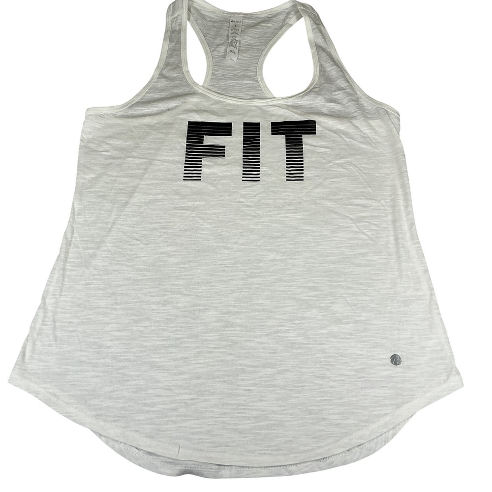 Bally Total Fitness FIT Racerback Tank Top‎ White Graphic NWT Large